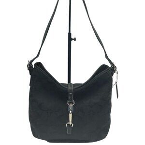 Black Jacquard Coach Shoulder Flap Bag